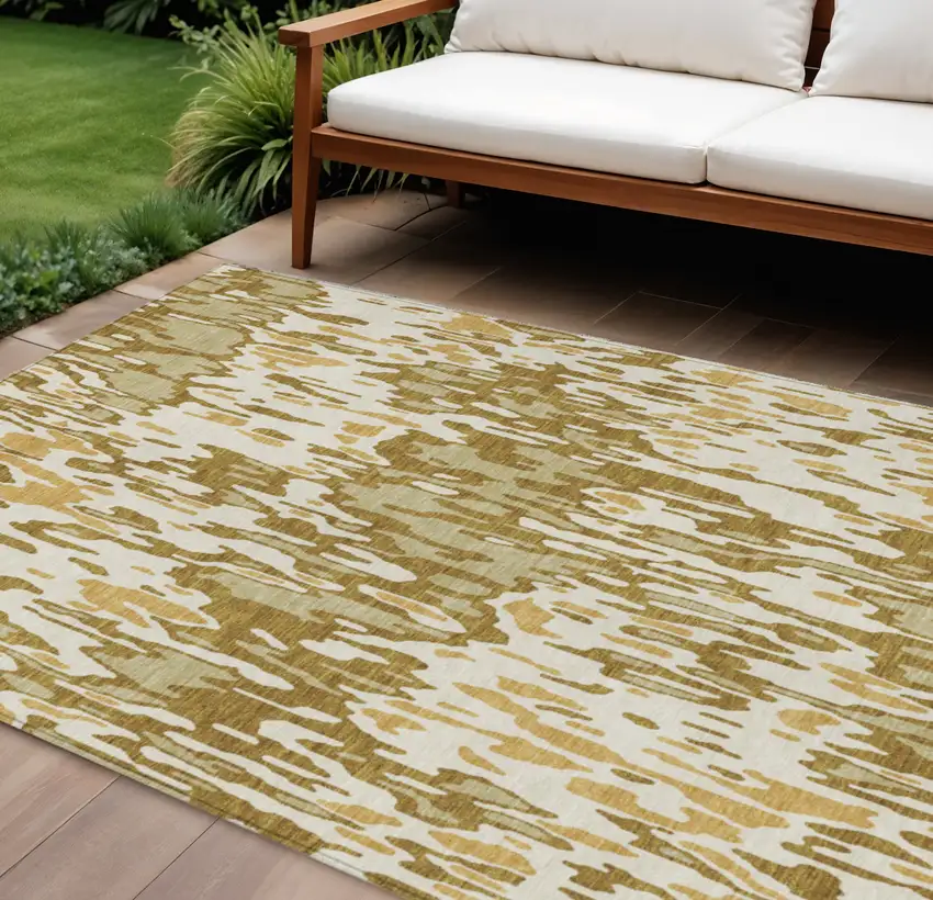Wheat Gold And Beige Striped Washable Indoor Outdoor Area Rug Photo 1