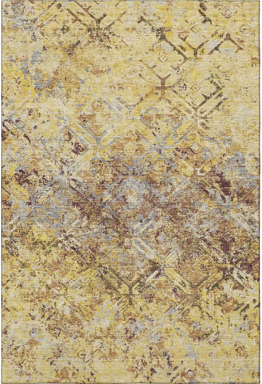 Wheat Gold And Gray Diamond Washable Area Rug With UV Protection Photo 4