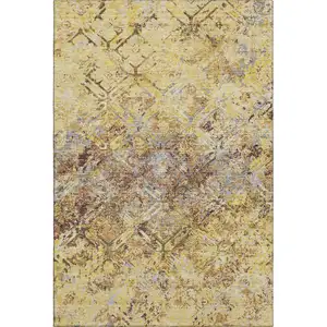 Photo of Wheat Gold And Gray Diamond Washable Area Rug With UV Protection