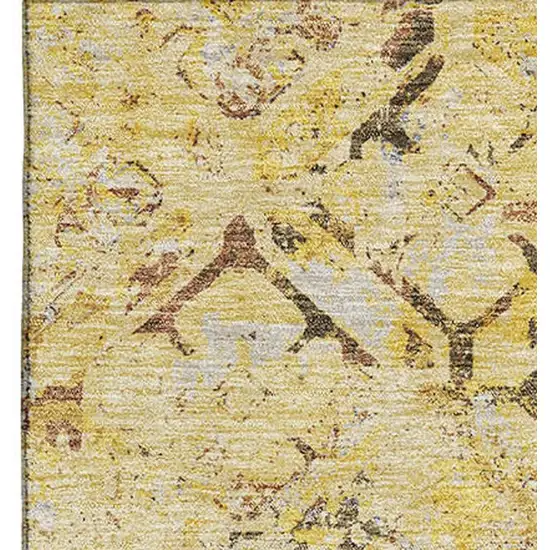 Wheat Gold And Gray Diamond Washable Area Rug With UV Protection Photo 3