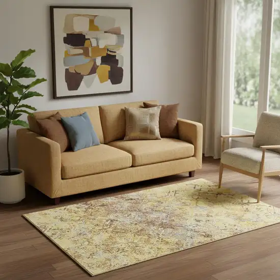 Wheat Gold And Gray Diamond Washable Area Rug With UV Protection Photo 1