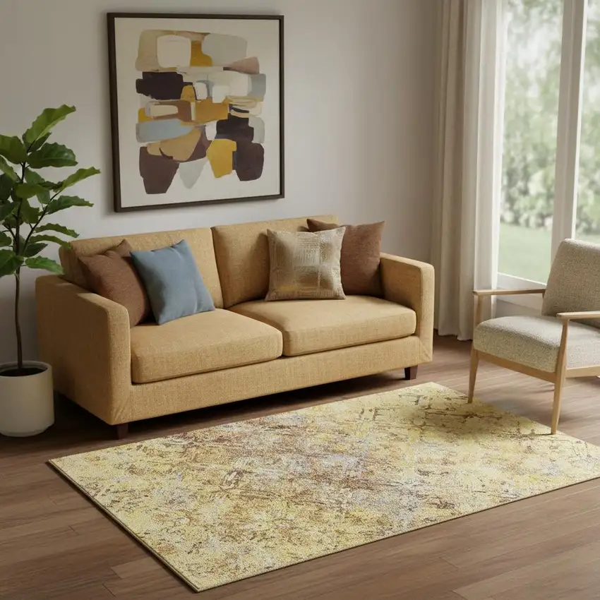 Wheat Gold And Gray Diamond Washable Area Rug With UV Protection Photo 1