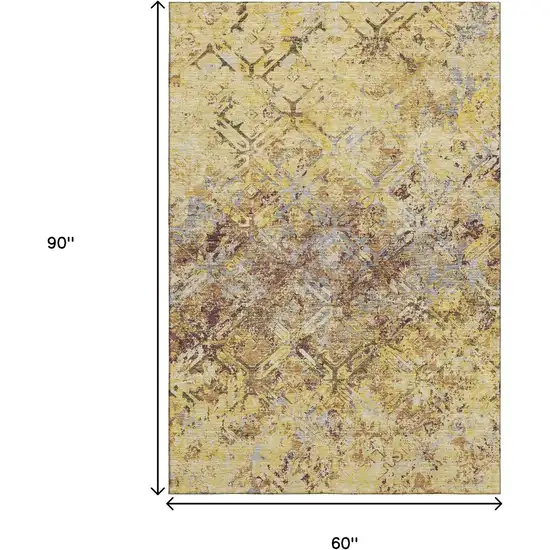 Wheat Gold And Gray Diamond Washable Area Rug With UV Protection Photo 3