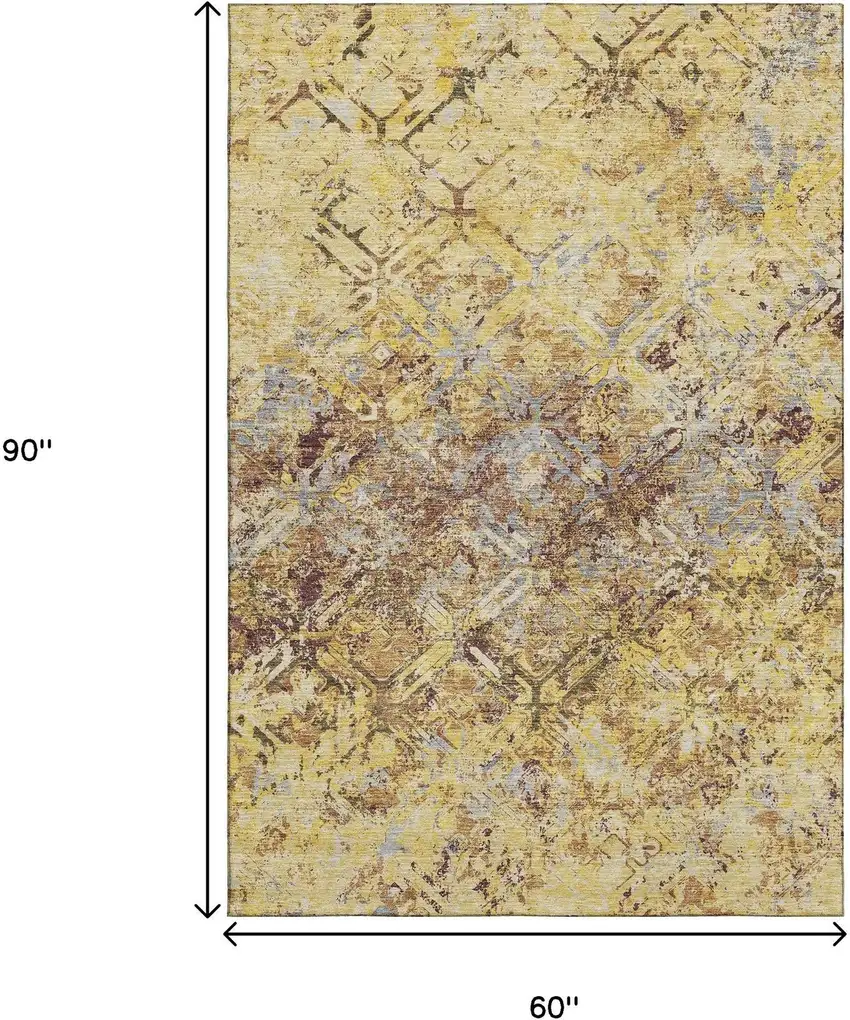 Wheat Gold And Gray Diamond Washable Area Rug With UV Protection Photo 3