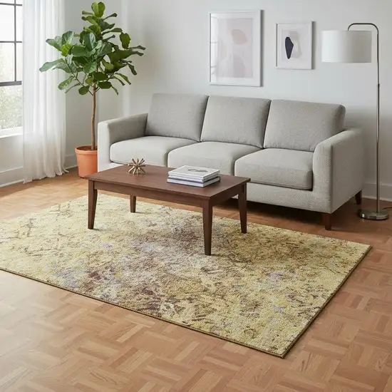 Wheat Gold And Gray Diamond Washable Area Rug With UV Protection Photo 2