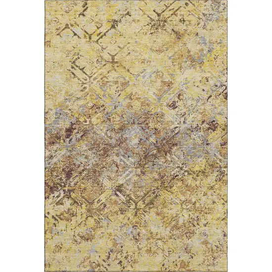 Wheat Gold And Gray Diamond Washable Area Rug With UV Protection Photo 1