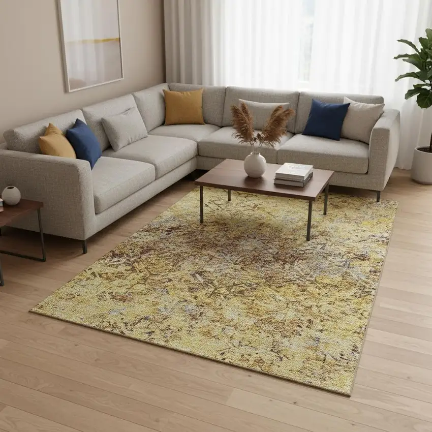 Wheat Gold And Gray Diamond Washable Area Rug With UV Protection Photo 2