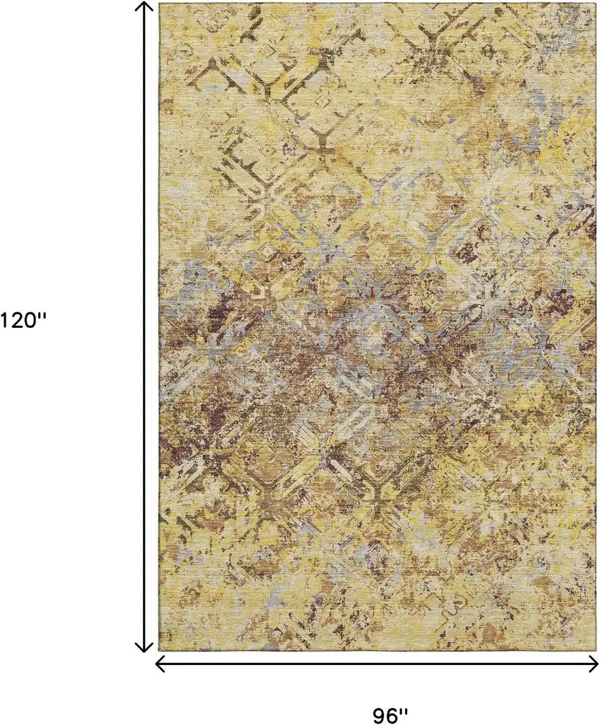 Wheat Gold And Gray Diamond Washable Area Rug With UV Protection Photo 3