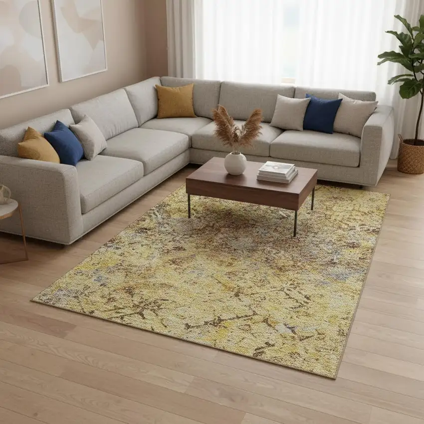 Wheat Gold And Gray Diamond Washable Area Rug With UV Protection Photo 2