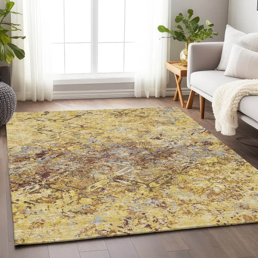 Wheat Gold And Gray Diamond Washable Area Rug With UV Protection Photo 5