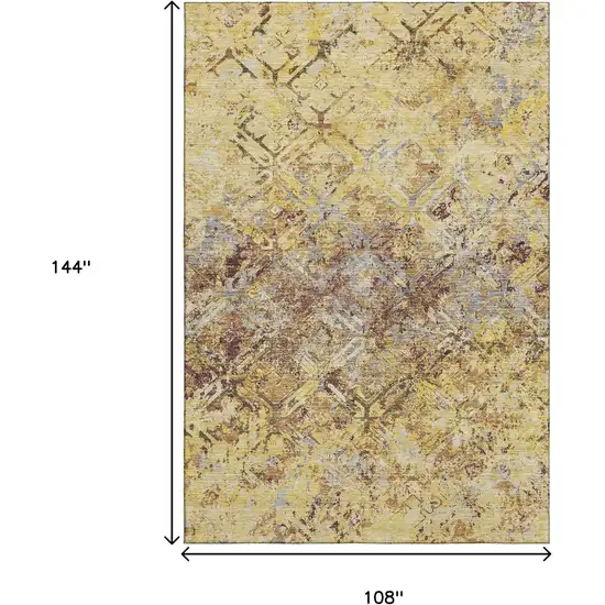 Wheat Gold And Gray Diamond Washable Area Rug With UV Protection Photo 3