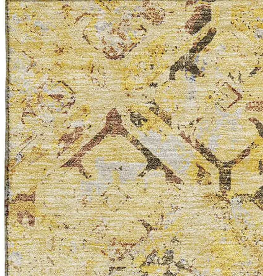 Wheat Gold And Gray Diamond Washable Area Rug With UV Protection Photo 4
