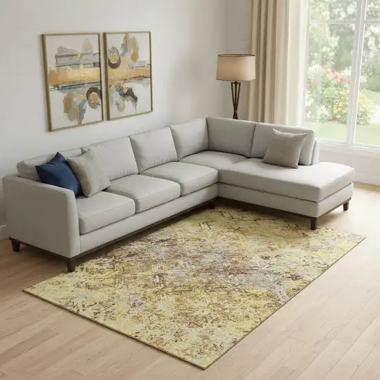 Wheat Gold And Gray Diamond Washable Area Rug With UV Protection Photo 1