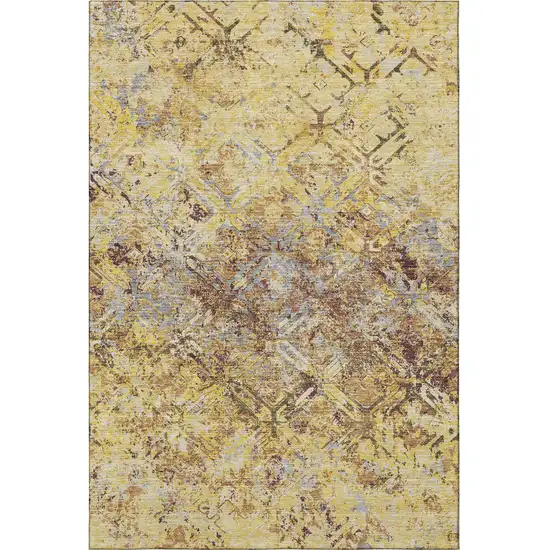 Wheat Gold And Gray Diamond Washable Area Rug With UV Protection Photo 4