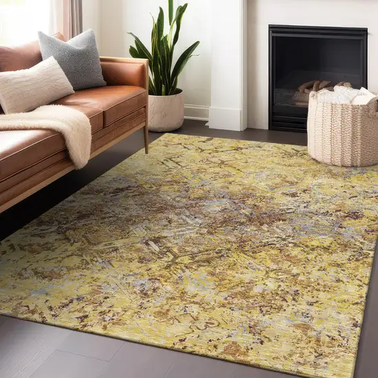 Wheat Gold And Gray Diamond Washable Area Rug With UV Protection Photo 6
