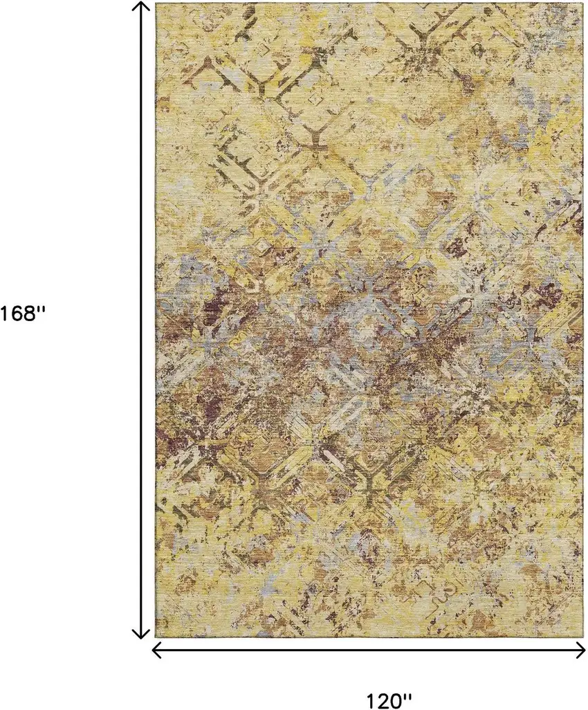 Wheat Gold And Gray Diamond Washable Area Rug With UV Protection Photo 3
