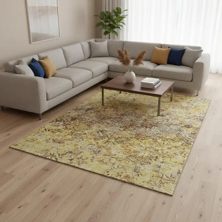 Wheat Gold And Gray Diamond Washable Area Rug With UV Protection Photo 2