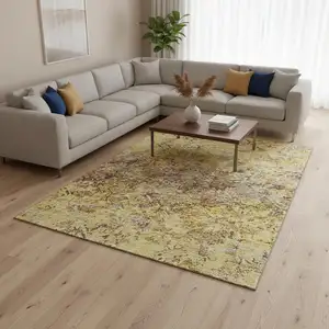 Photo of Wheat Gold And Gray Diamond Washable Area Rug With UV Protection