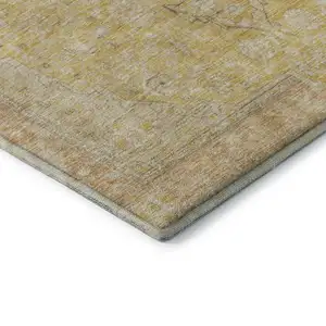 Photo of Wheat Gold And Gray Floral Medallion Washable Area Rug With UV Protection