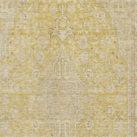 Wheat Gold And Gray Floral Medallion Washable Area Rug With UV Protection Photo 2