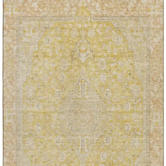 Wheat Gold And Gray Floral Medallion Washable Area Rug With UV Protection Photo 3