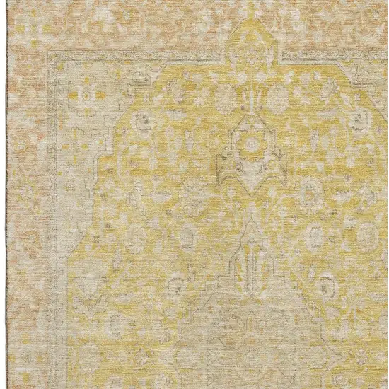 Wheat Gold And Gray Floral Medallion Washable Area Rug With UV Protection Photo 2