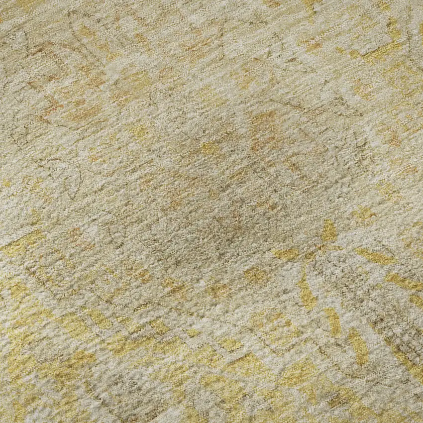 Wheat Gold And Gray Floral Medallion Washable Area Rug With UV Protection Photo 9