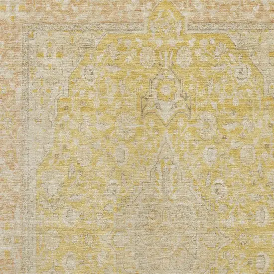 Wheat Gold And Gray Floral Medallion Washable Area Rug With UV Protection Photo 2