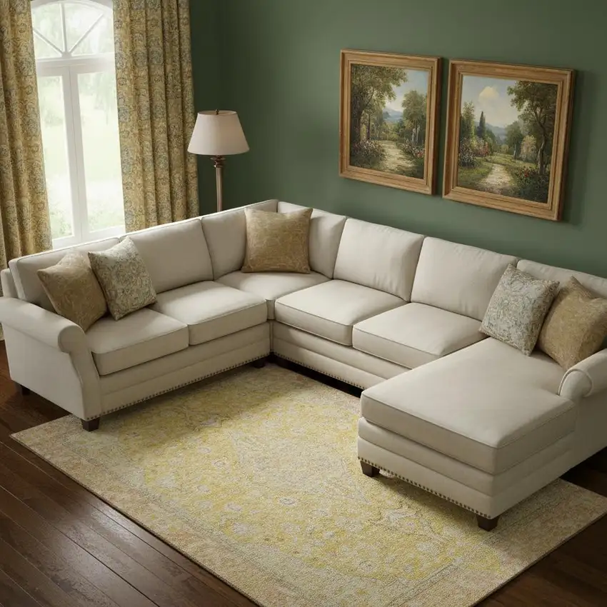 Wheat Gold And Gray Floral Medallion Washable Area Rug With UV Protection Photo 2