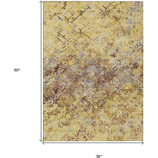 Wheat Gold And Gray Geometric Washable Indoor Outdoor Area Rug Photo 8