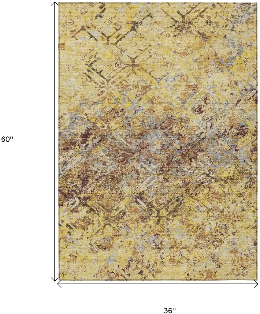 Wheat Gold And Gray Geometric Washable Indoor Outdoor Area Rug Photo 8
