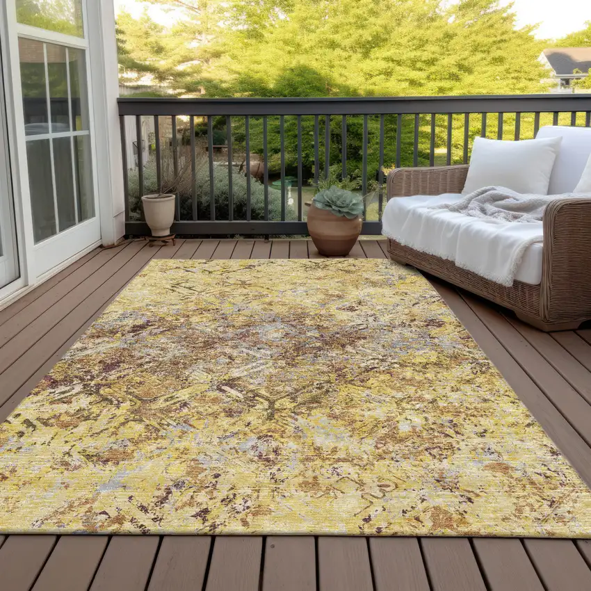 Wheat Gold And Gray Geometric Washable Indoor Outdoor Area Rug Photo 8