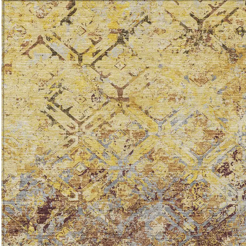 Wheat Gold And Gray Geometric Washable Indoor Outdoor Area Rug Photo 6
