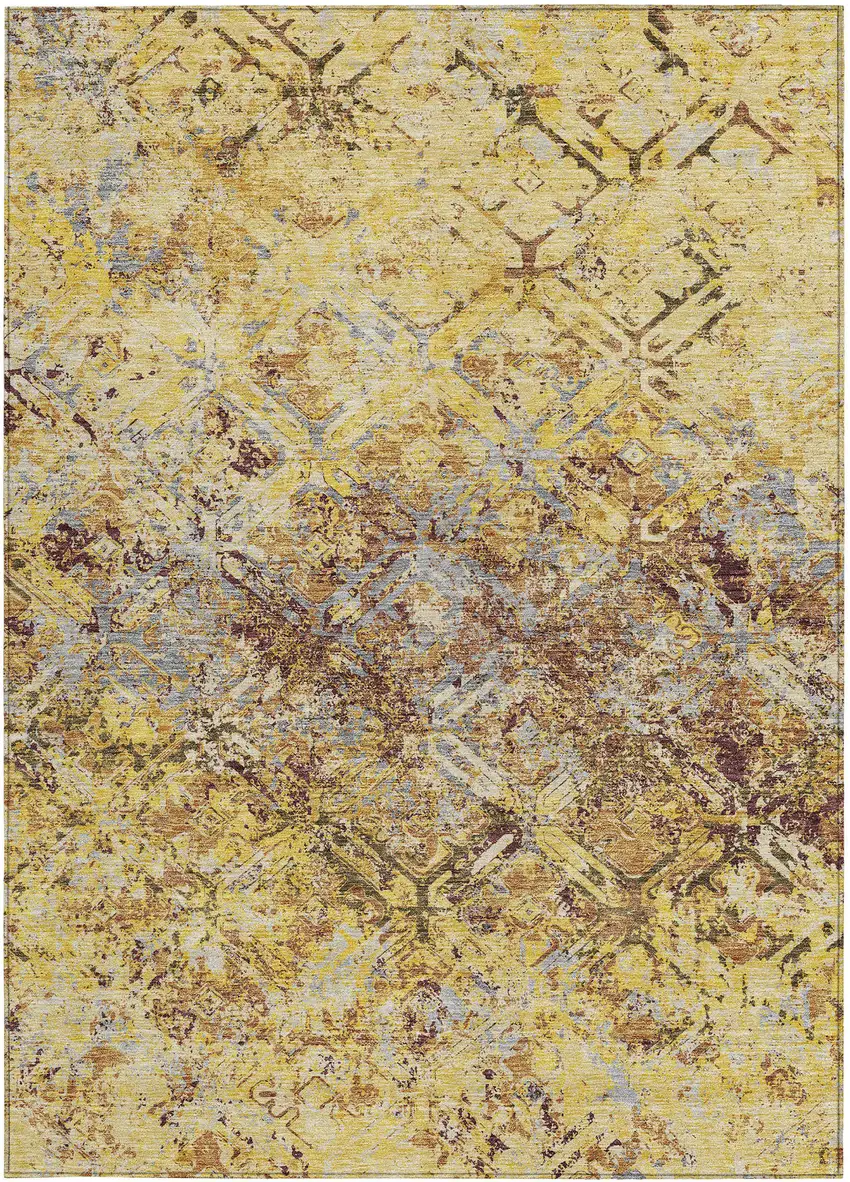 Wheat Gold And Gray Geometric Washable Indoor Outdoor Area Rug Photo 7