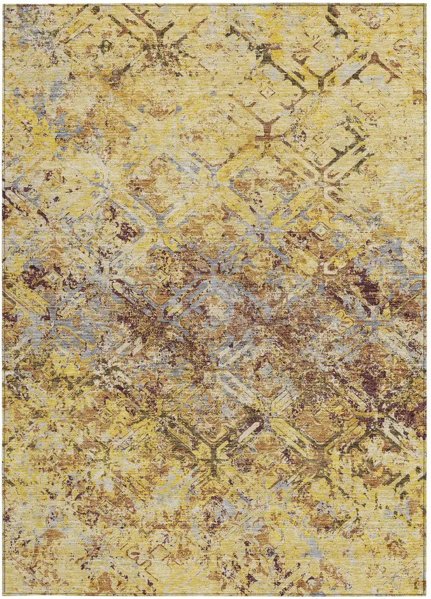 Wheat Gold And Gray Geometric Washable Indoor Outdoor Area Rug Photo 7