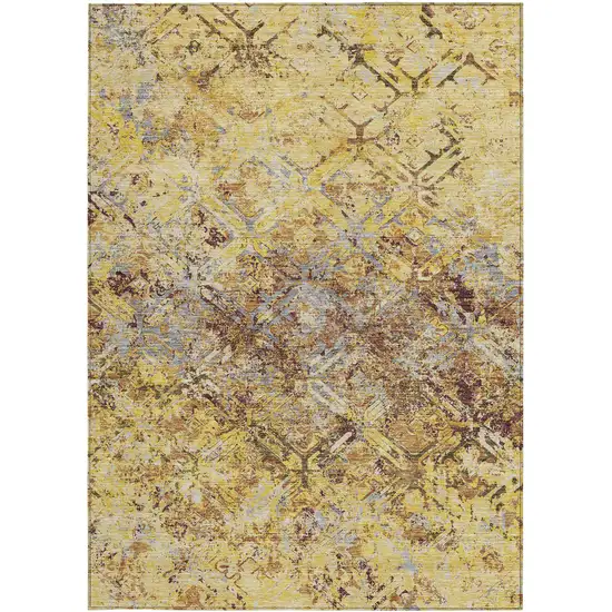 Wheat Gold And Gray Geometric Washable Indoor Outdoor Area Rug Photo 7
