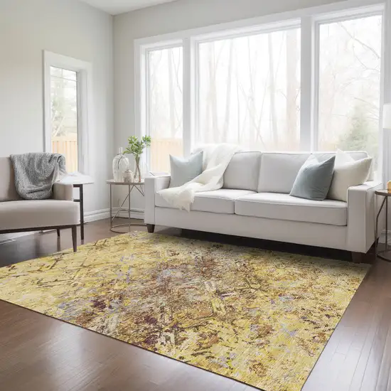 Wheat Gold And Gray Geometric Washable Indoor Outdoor Area Rug Photo 9
