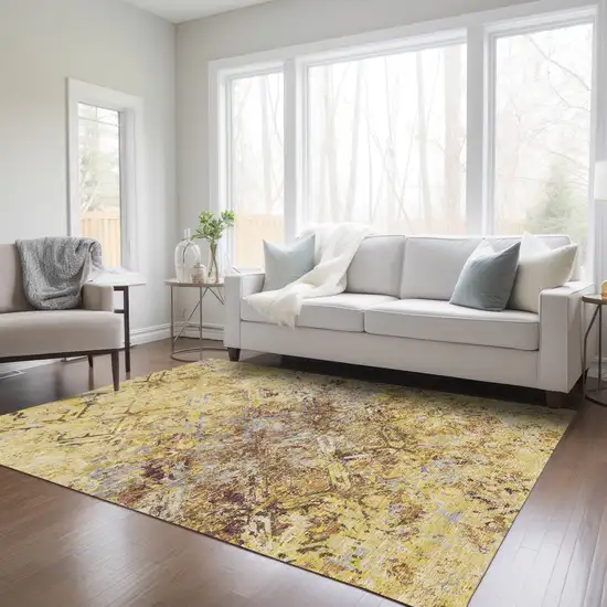 Wheat Gold And Gray Geometric Washable Indoor Outdoor Area Rug Photo 9