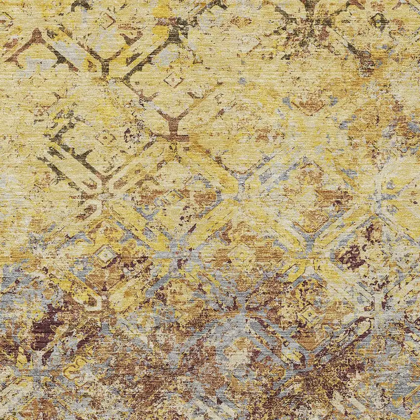 Wheat Gold And Gray Geometric Washable Indoor Outdoor Area Rug Photo 5