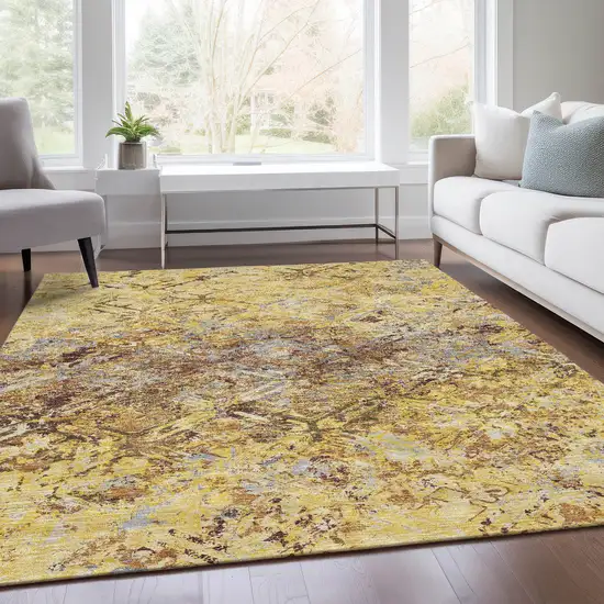 Wheat Gold And Gray Geometric Washable Indoor Outdoor Area Rug Photo 8