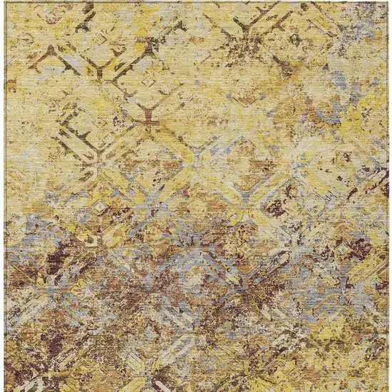 Wheat Gold And Gray Geometric Washable Indoor Outdoor Area Rug Photo 6