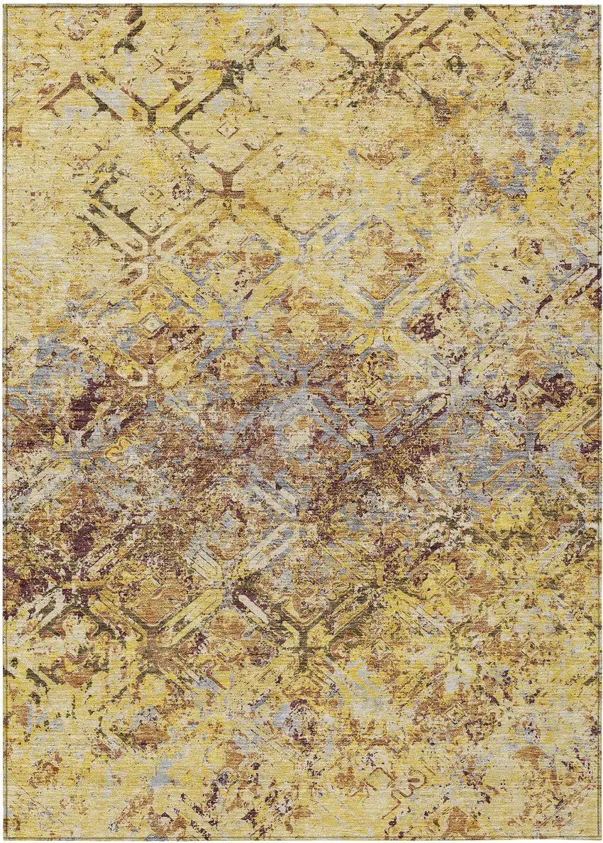 Wheat Gold And Gray Geometric Washable Indoor Outdoor Area Rug Photo 1