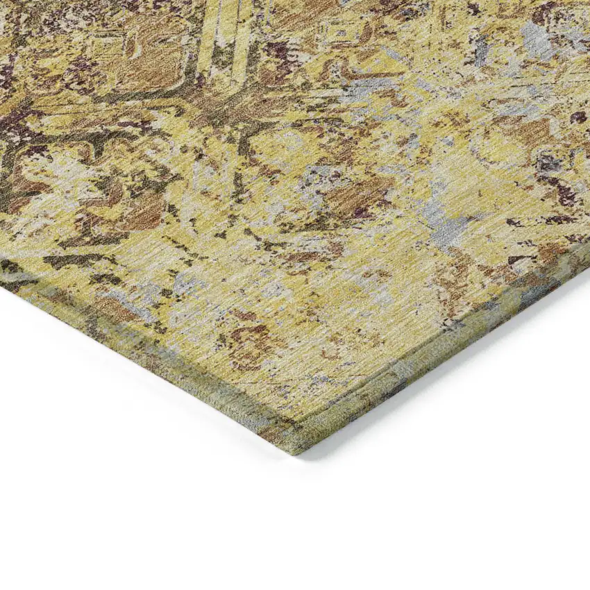 Wheat Gold And Gray Geometric Washable Indoor Outdoor Area Rug Photo 5