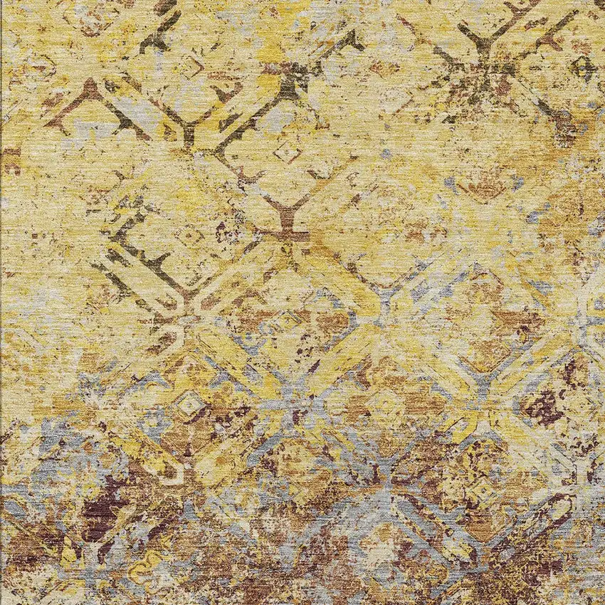 Wheat Gold And Gray Geometric Washable Indoor Outdoor Area Rug Photo 7