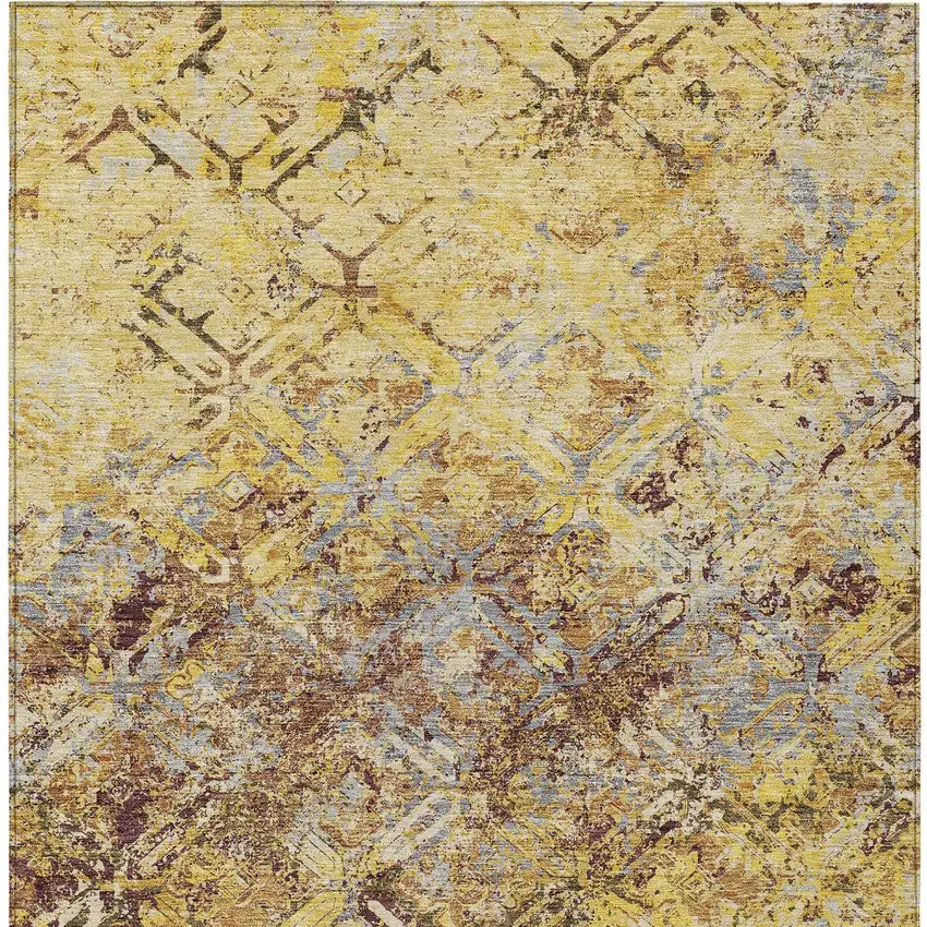 Wheat Gold And Gray Geometric Washable Indoor Outdoor Area Rug Photo 8