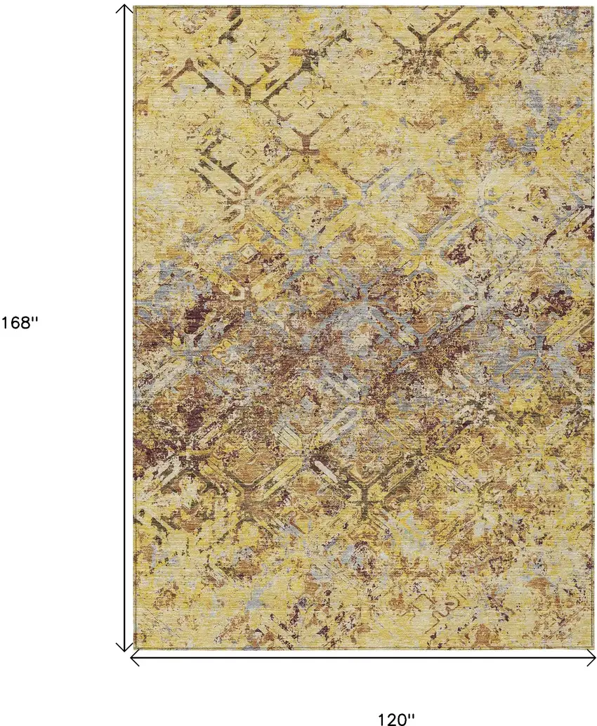 Wheat Gold And Gray Geometric Washable Indoor Outdoor Area Rug Photo 3