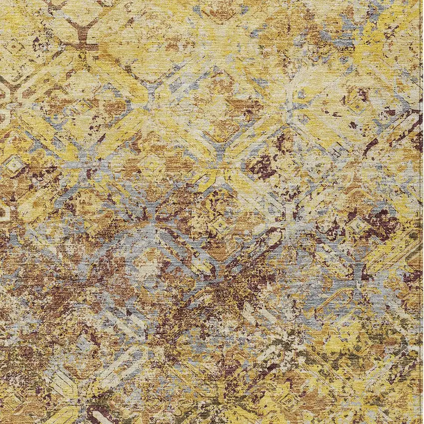 Wheat Gold And Gray Geometric Washable Indoor Outdoor Area Rug Photo 7