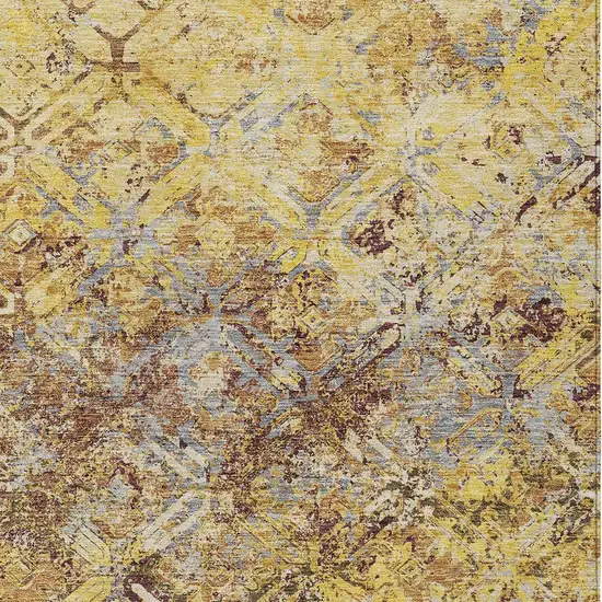 Wheat Gold And Gray Geometric Washable Indoor Outdoor Area Rug Photo 7