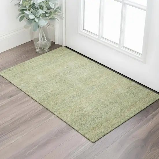 Wheat Gold And Green Striped Washable Area Rug With UV Protection Photo 2