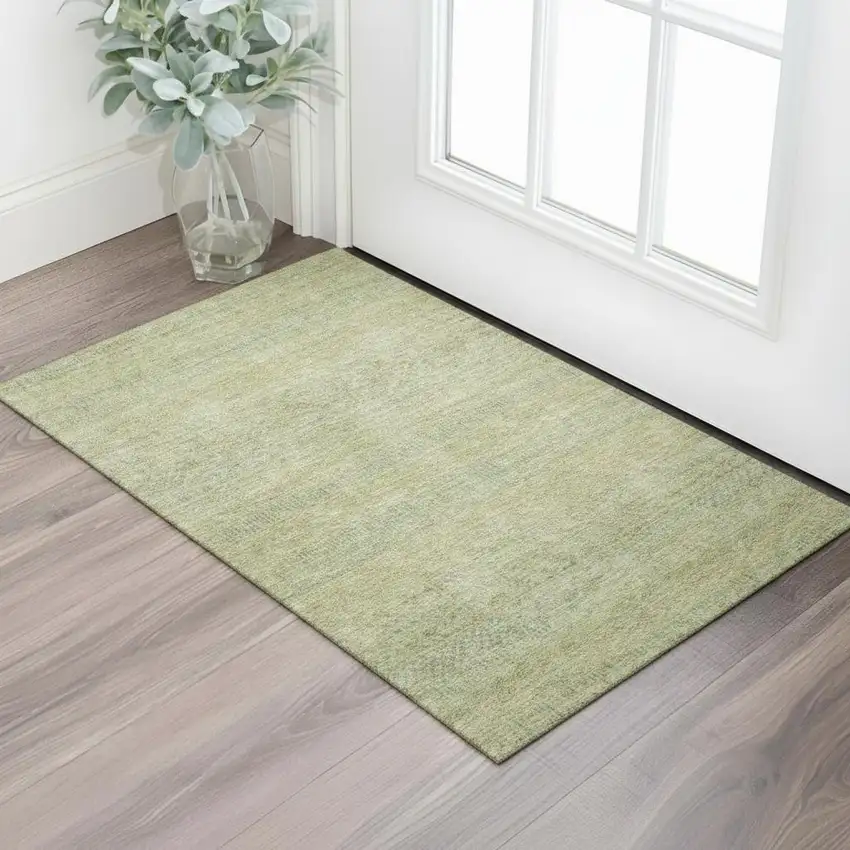 Wheat Gold And Green Striped Washable Area Rug With UV Protection Photo 2